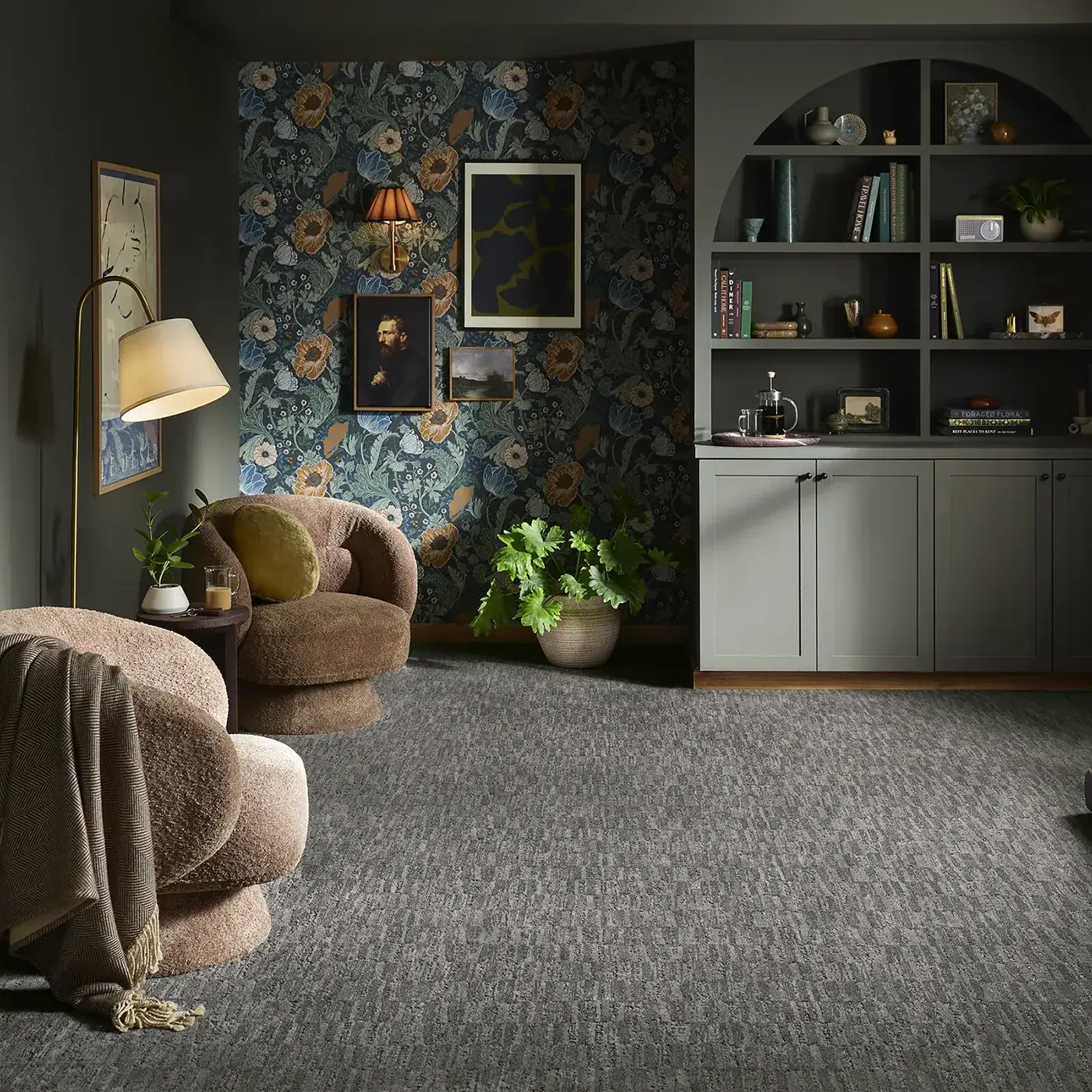 ZZ319_00537_Main Dark gray Shaw Floors carpet in sitting room | Johnston Paint